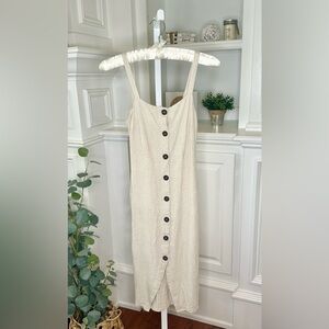 Cotton On Linen Blend Midi Dress in Bone Size XS